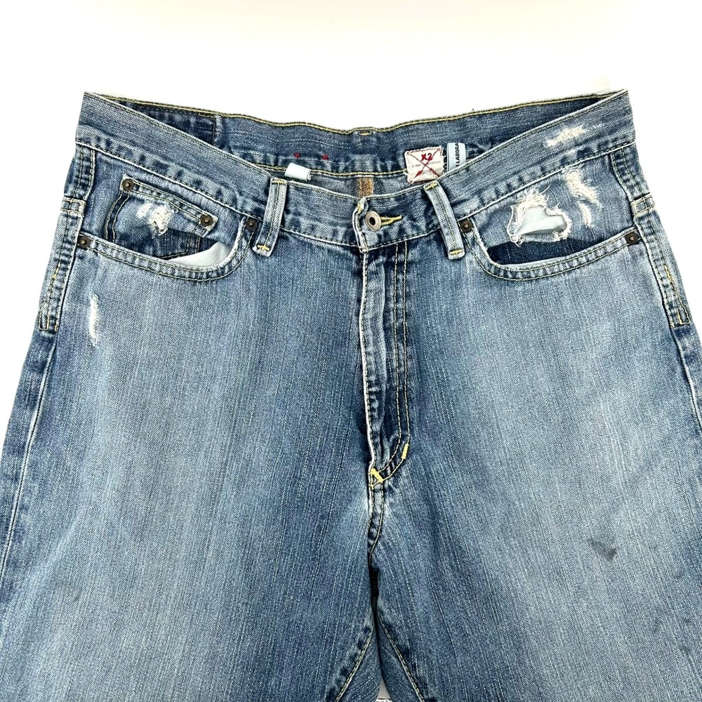 X2 Denim Laboratory Mens Distressed Relaxed Fit Blue Jeans Size 38x32 Y2K Grunge